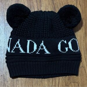 Canada Goose Beenie Panda Double Palm Black Hat Kids Women’s Wool 100% Authentic